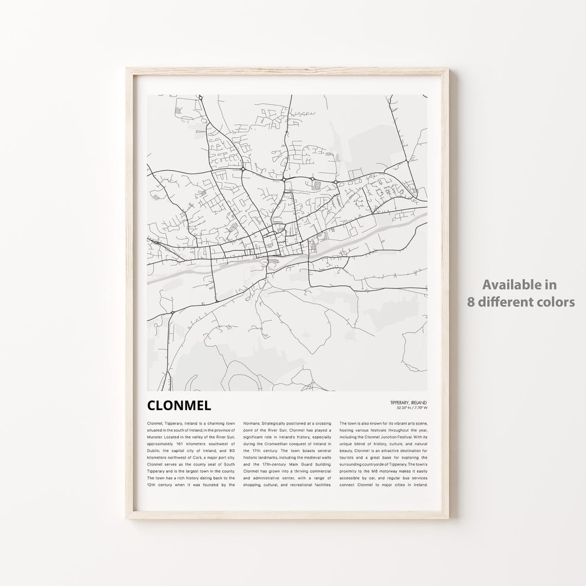 Clonmel Map Print Travel Wall Decor Art Tipperary Housewarming Gift