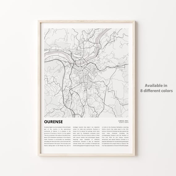 Ourense Map Print Travel Wall Decor Art Housewarming Gift