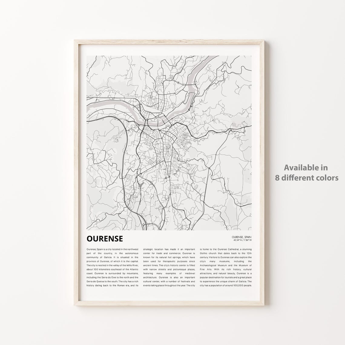 Ourense Spain Minimalist Black and White Galicia City Map Poster