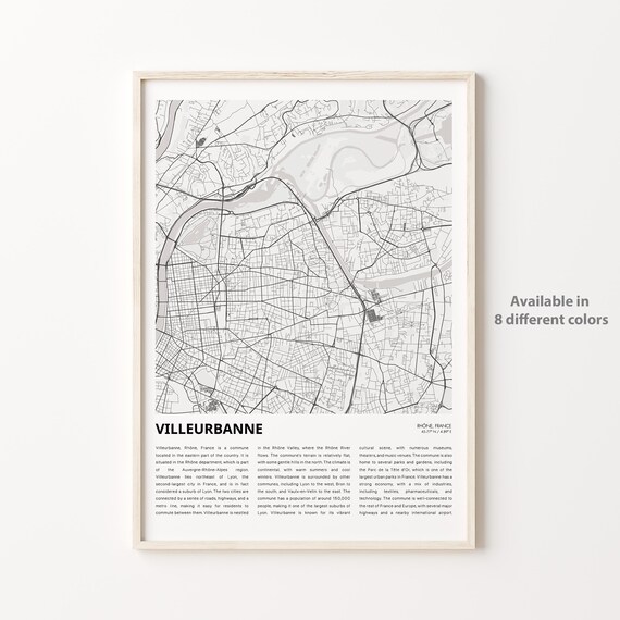 Villeurbanne France City Street Map Minimalist Travel Art Poster