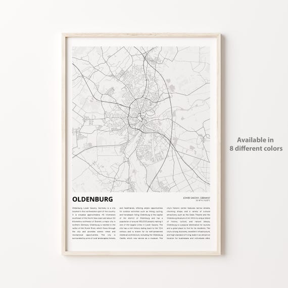 Oldenburg Map Print Travel Wall Decor Art Lower Saxony Housewarming Gift