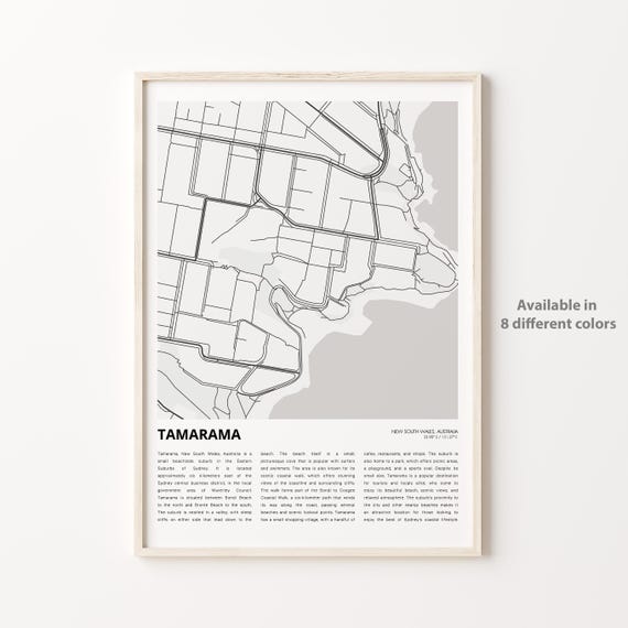 Tamarama Sydney Australia Minimalist Beach Map Monochrome Travel Poster
