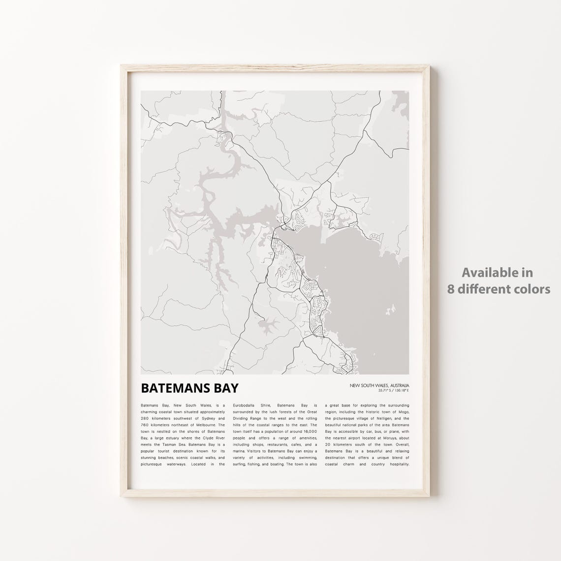 Batemans Bay Map Print Travel Wall Decor Art New South Wales Housewarming Personalized