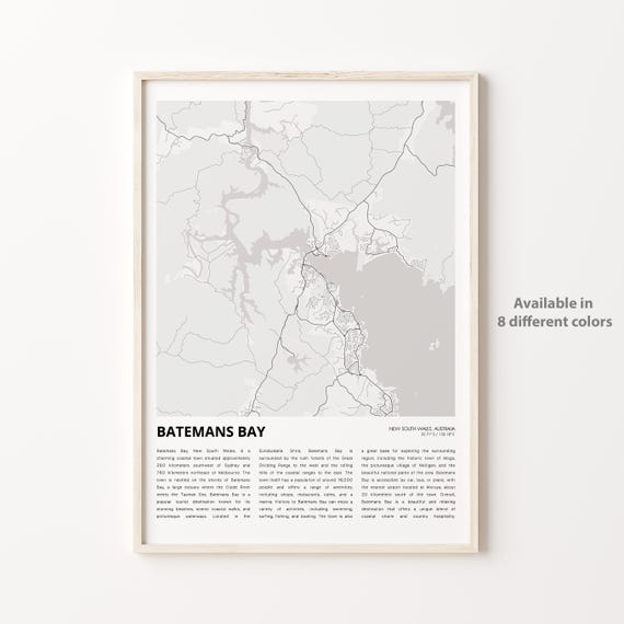 Batemans Bay Map Print Travel Wall Decor Art New South Wales Housewarming Personalized