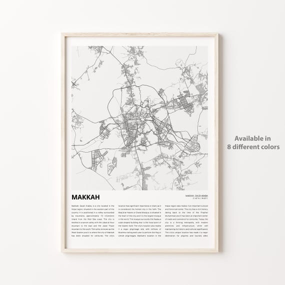 Makkah Map Print Travel Wall Decor Art Housewarming Gift