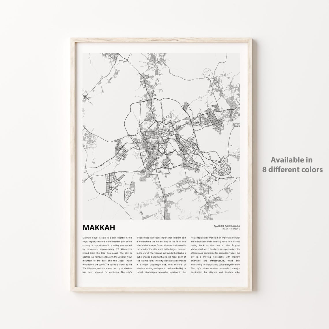 Makkah Map Print Travel Wall Decor Art Housewarming Gift