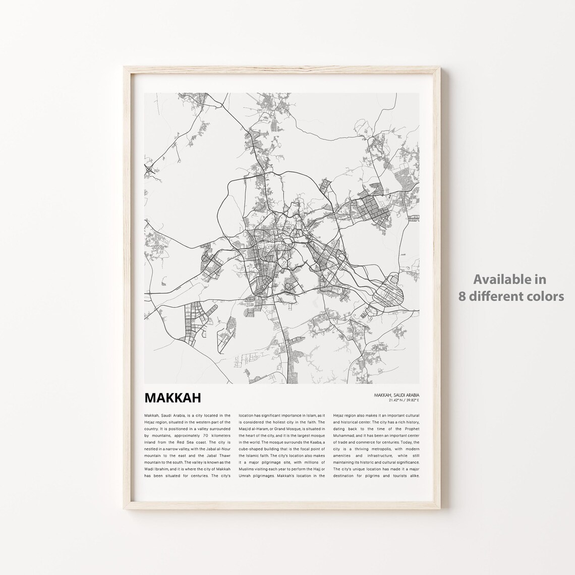 Makkah Saudi Arabia City Map Monochrome Minimalist Travel Poster