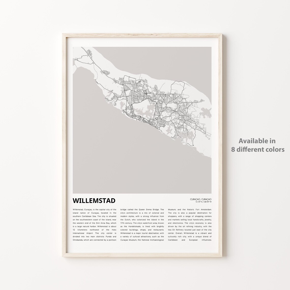 Willemstad Curacao Minimalist Caribbean City Street Map Travel Poster