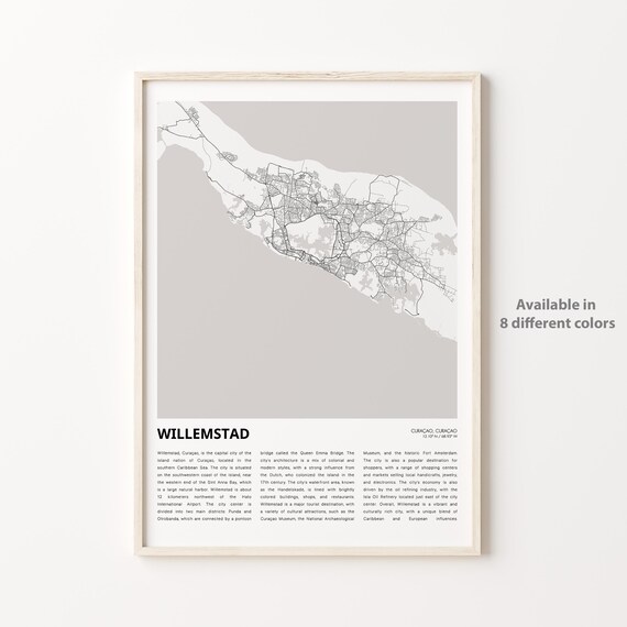 Willemstad Curacao Minimalist Caribbean City Street Map Travel Poster