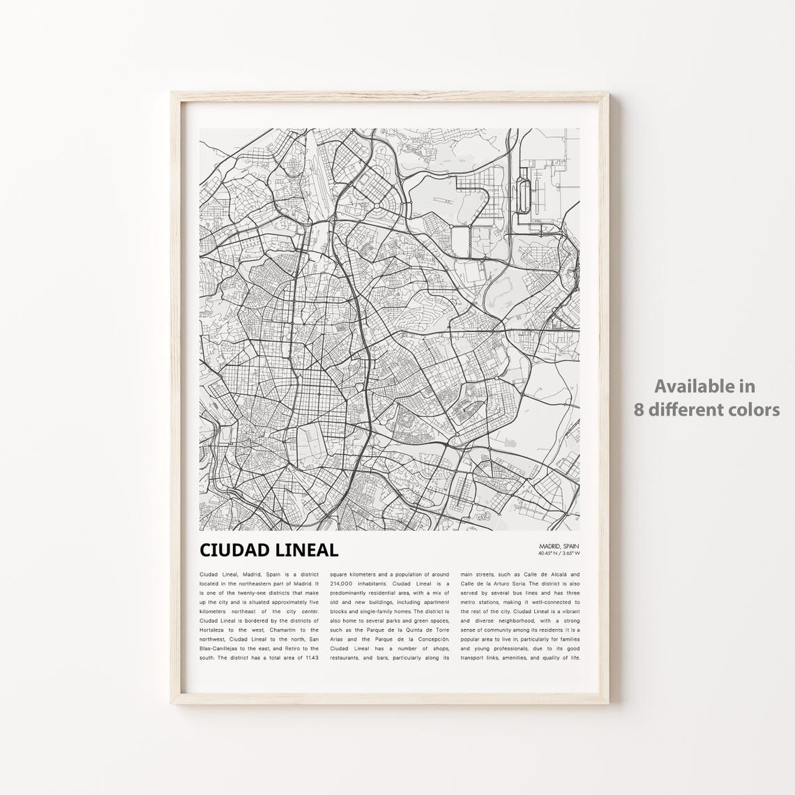 Ciudad Lineal Map Print Travel Wall Decor Art Madrid Housewarming Gift