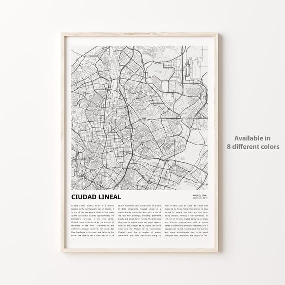 Ciudad Lineal Map Print Travel Wall Decor Art Madrid Housewarming Gift