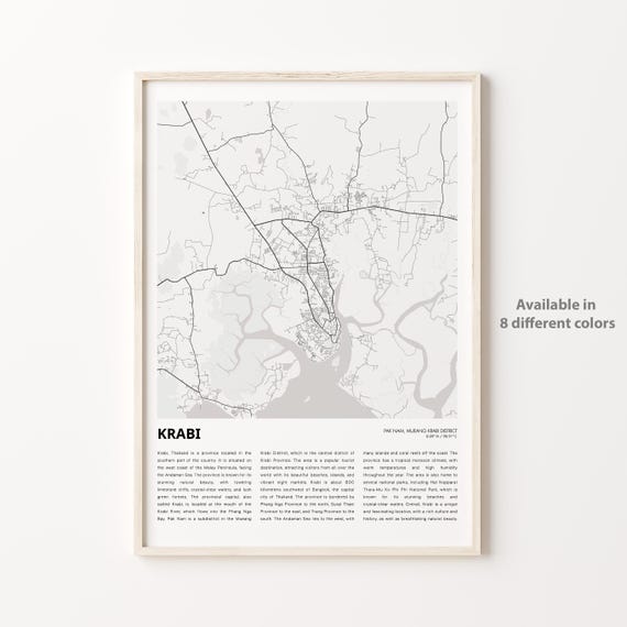Krabi Thailand Province Map Minimalist Line Coastal Travel Poster