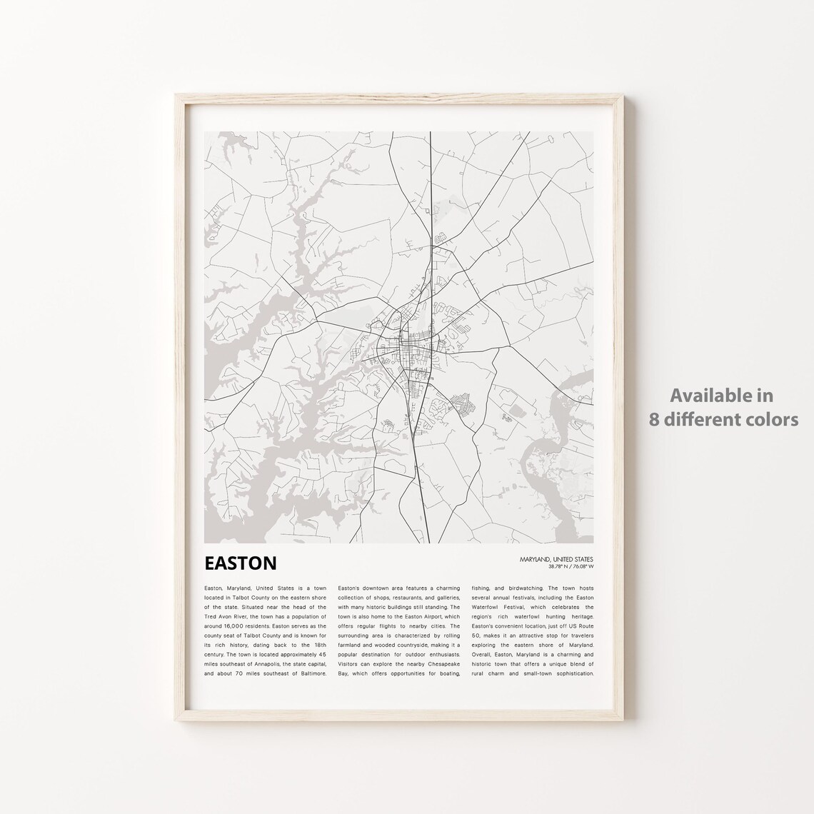 Easton Maryland Minimalist Town Map Travel Poster For Home Decor