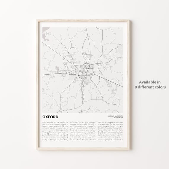Oxford Mississippi Minimalist City Street Map College Town Travel Poster