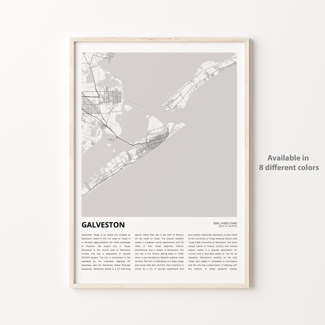 Galveston Texas Minimalist City Street Map Art Travel Poster