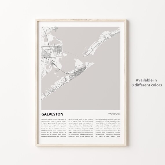 Galveston Texas Minimalist City Street Map Art Travel Poster