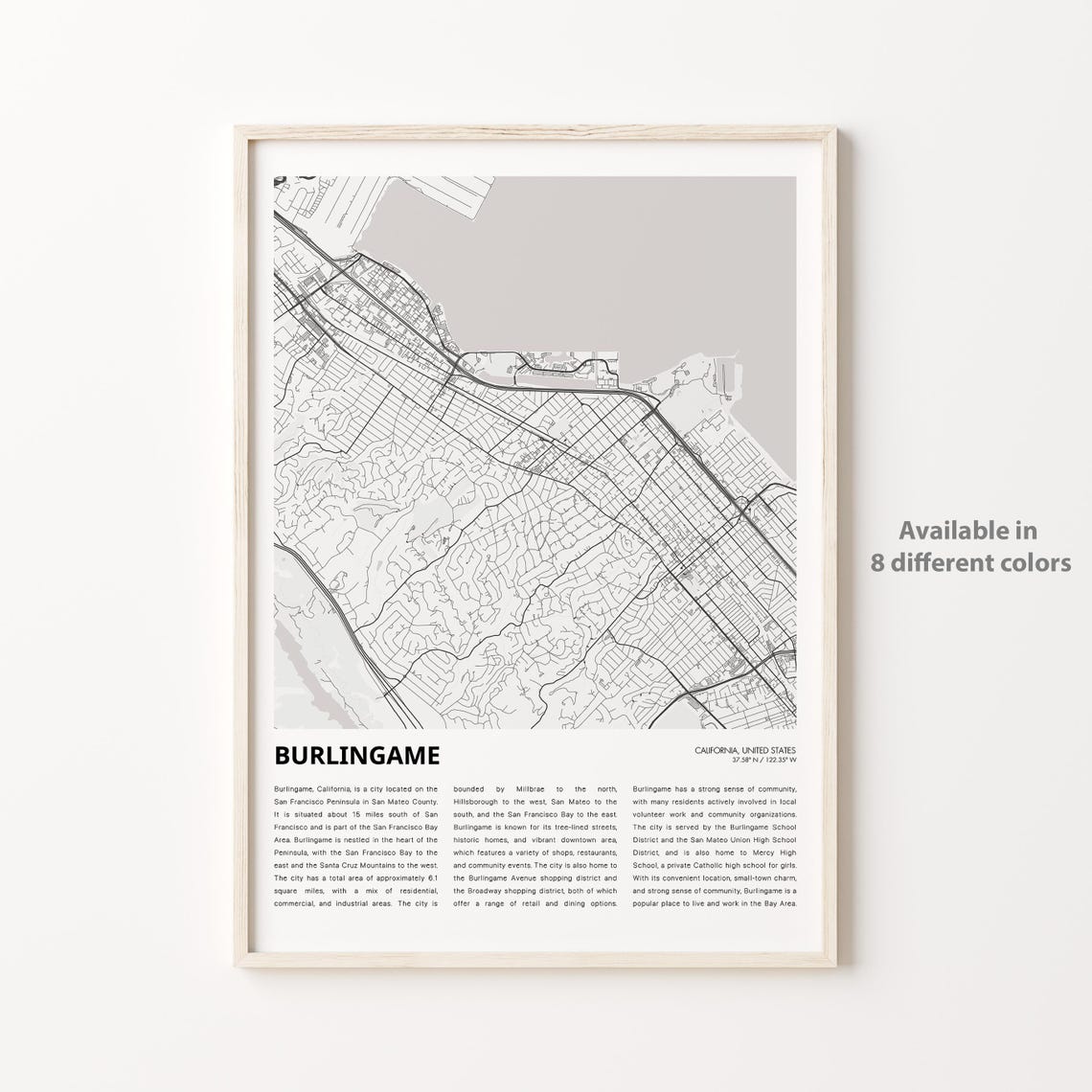 Burlingame Map Print Travel Wall Decor Art Housewarming Gift