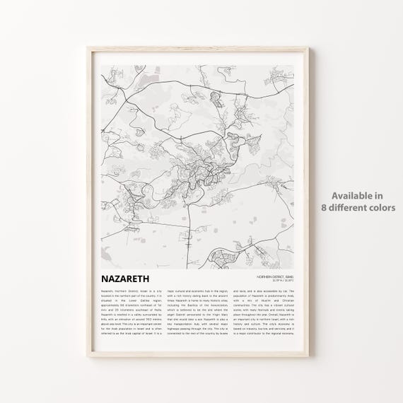 Nazareth Map Print Travel Wall Decor Art Northern District Housewarming Gift