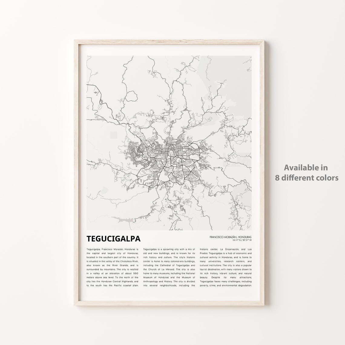 Tegucigalpa Honduras City Map Minimalist Travel Decor Poster