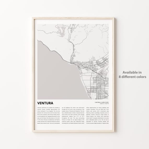 Ventura California Minimalist Coastal City Map Poster for Surfers