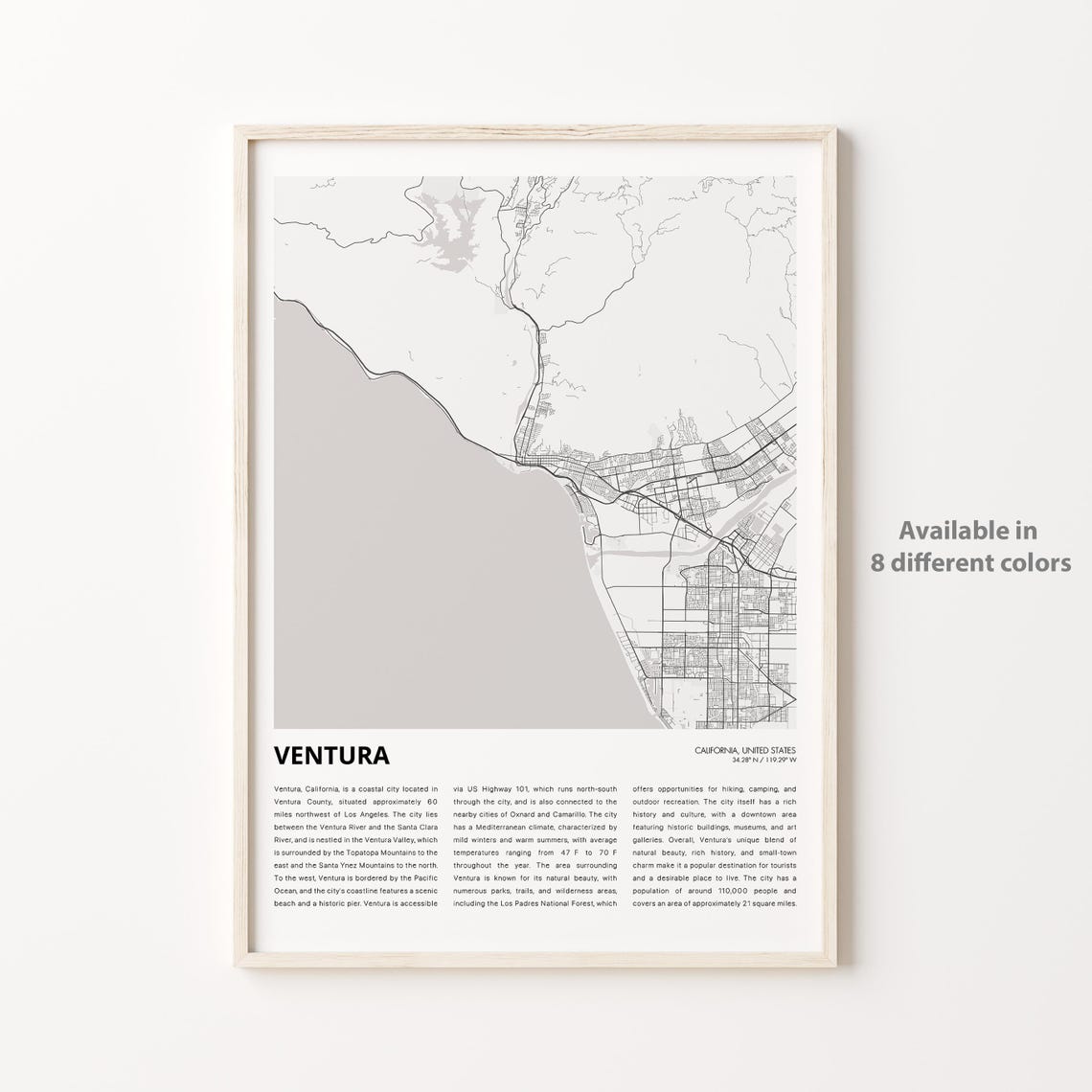 Ventura California Minimalist Coastal City Map Poster for Surfers