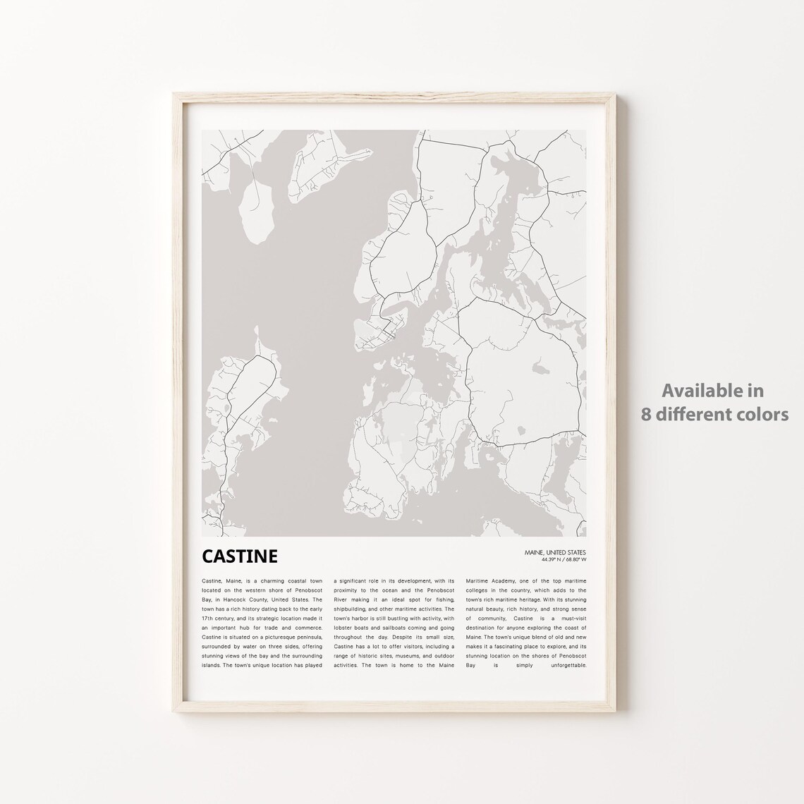 Castine Maine Coastal Town Minimalist Street Map Travel Poster