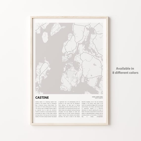 Castine Map Print Travel Wall Decor Art Maine Housewarming Gift