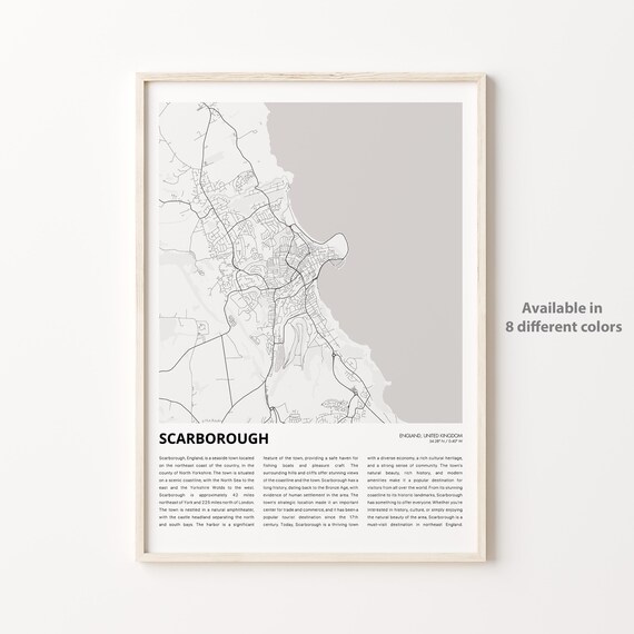 Scarborough England Coastal City Street Map Travel Art Poster