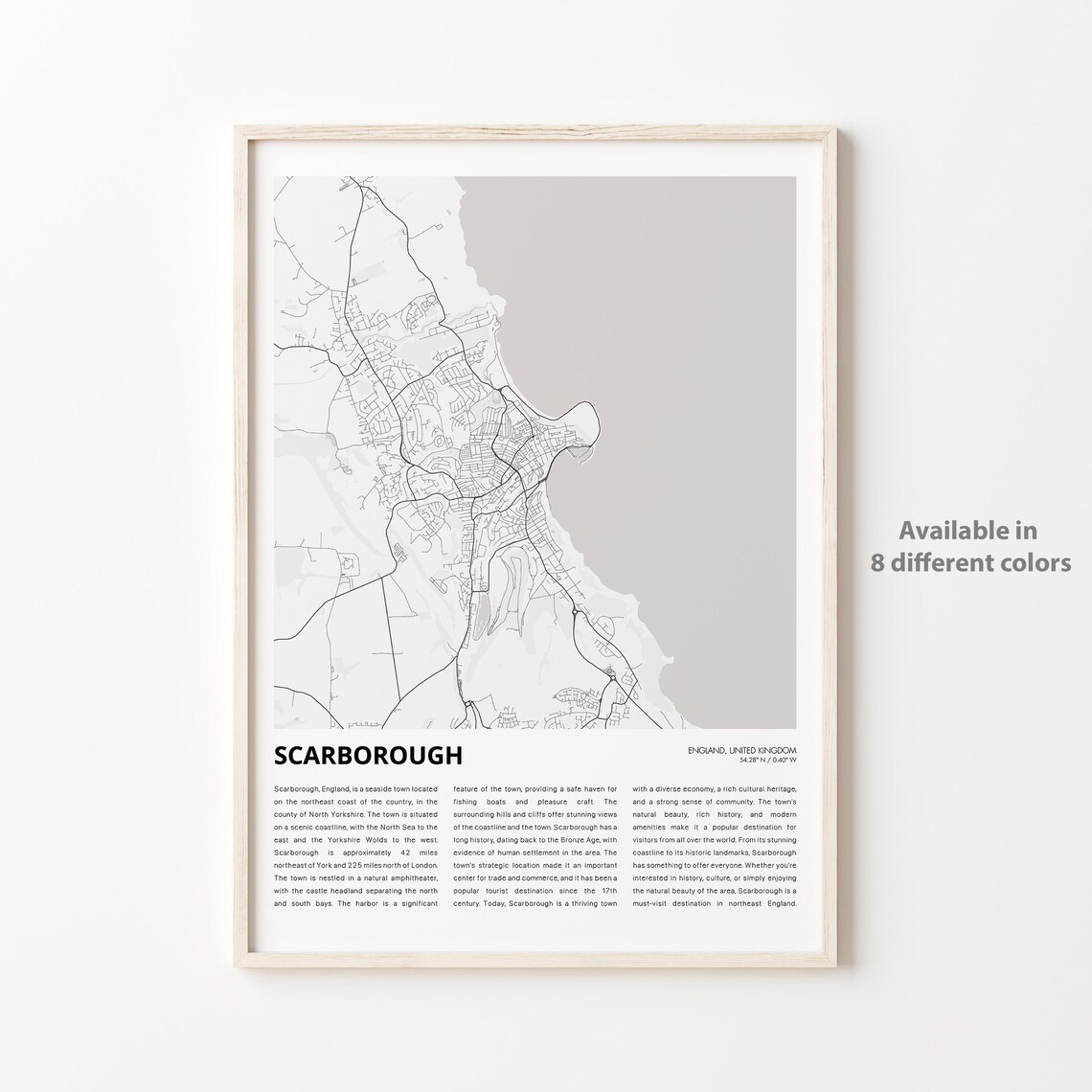 Scarborough England Coastal City Street Map Travel Art Poster