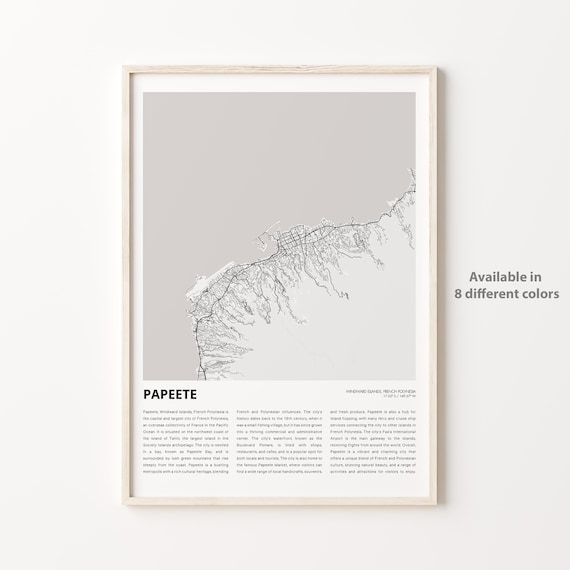 Papeete French Polynesia Minimalist Street Map Grey Travel Poster