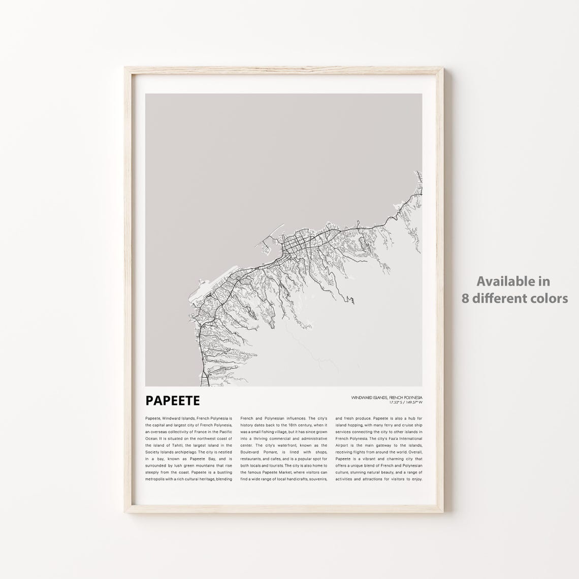 Papeete French Polynesia Minimalist Street Map Grey Travel Poster