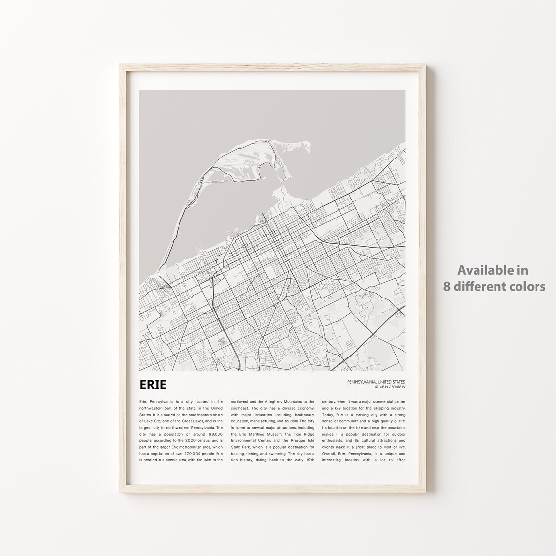 Erie Pennsylvania Minimalist City Street Map Vintage Wall Poster
