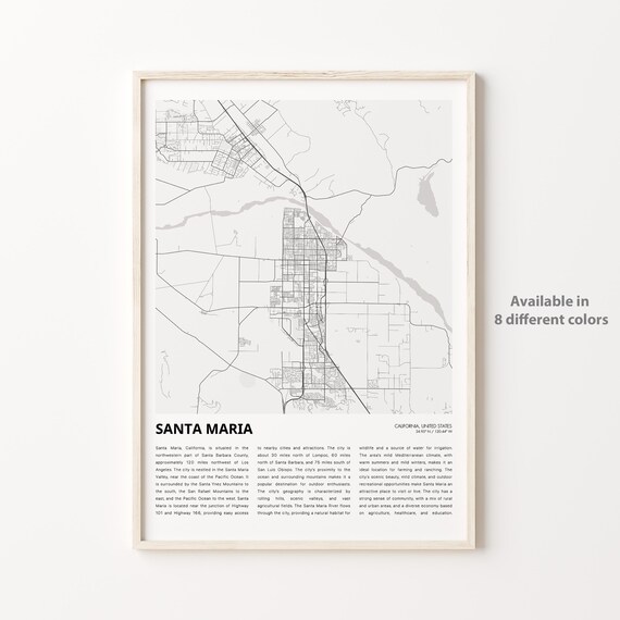 Santa Maria California City Map Minimalist Black And White Travel Poster