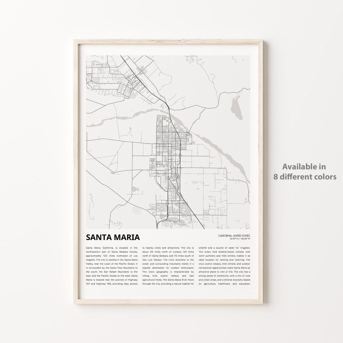 Santa Maria California City Map Minimalist Black And White Travel Poster