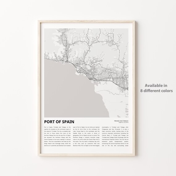 Port of Spain Trinidad and Tobago Capital City Map Travel Poster