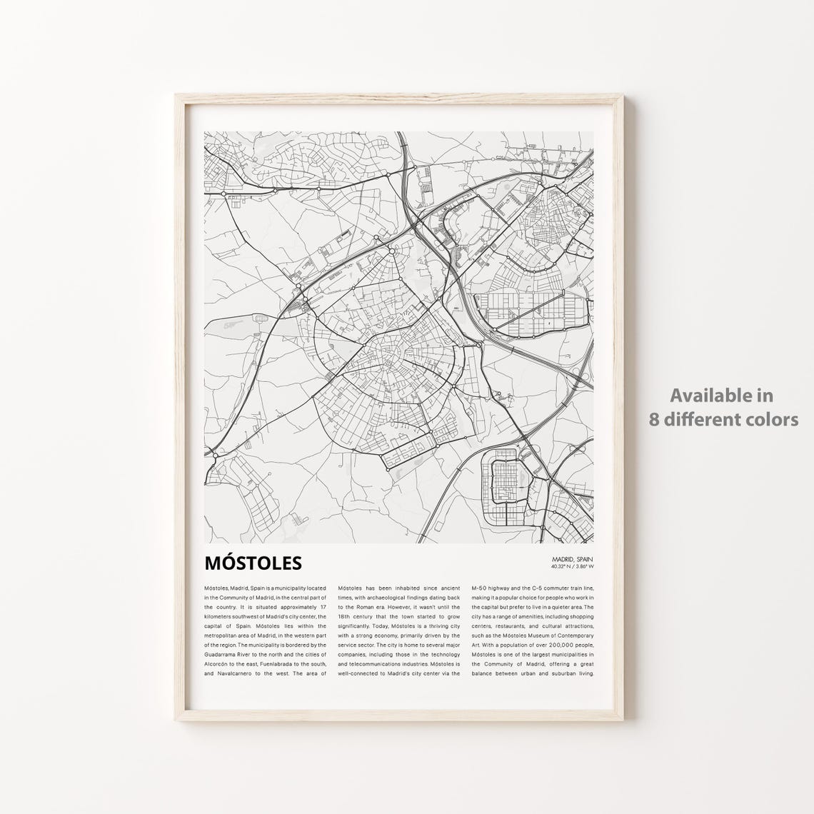 MÓSTOLES Madrid Spain Minimalist Street Map Black White City Print