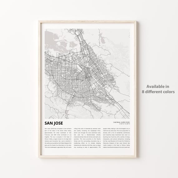 San Jose California City Street Map Minimalist Travel Wall Poster