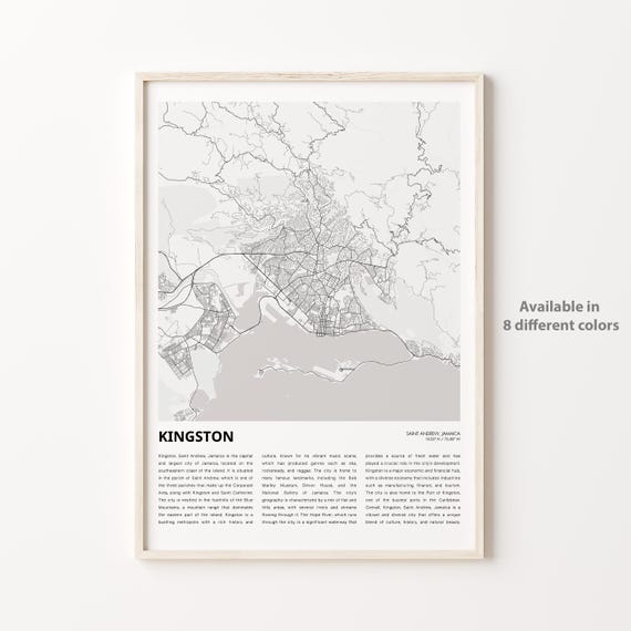 Kingston Map Print Travel Wall Decor Art Saint Andrew Housewarming Gift