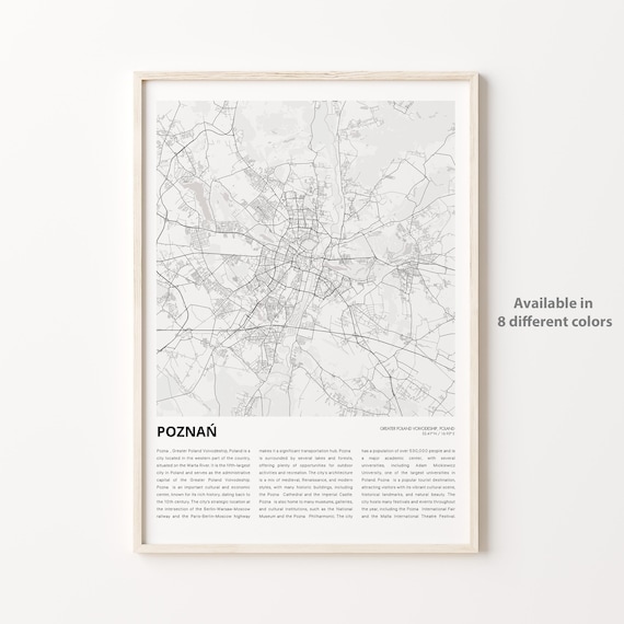 Poznań Poland Minimalist Street Map Monochrome Travel Poster