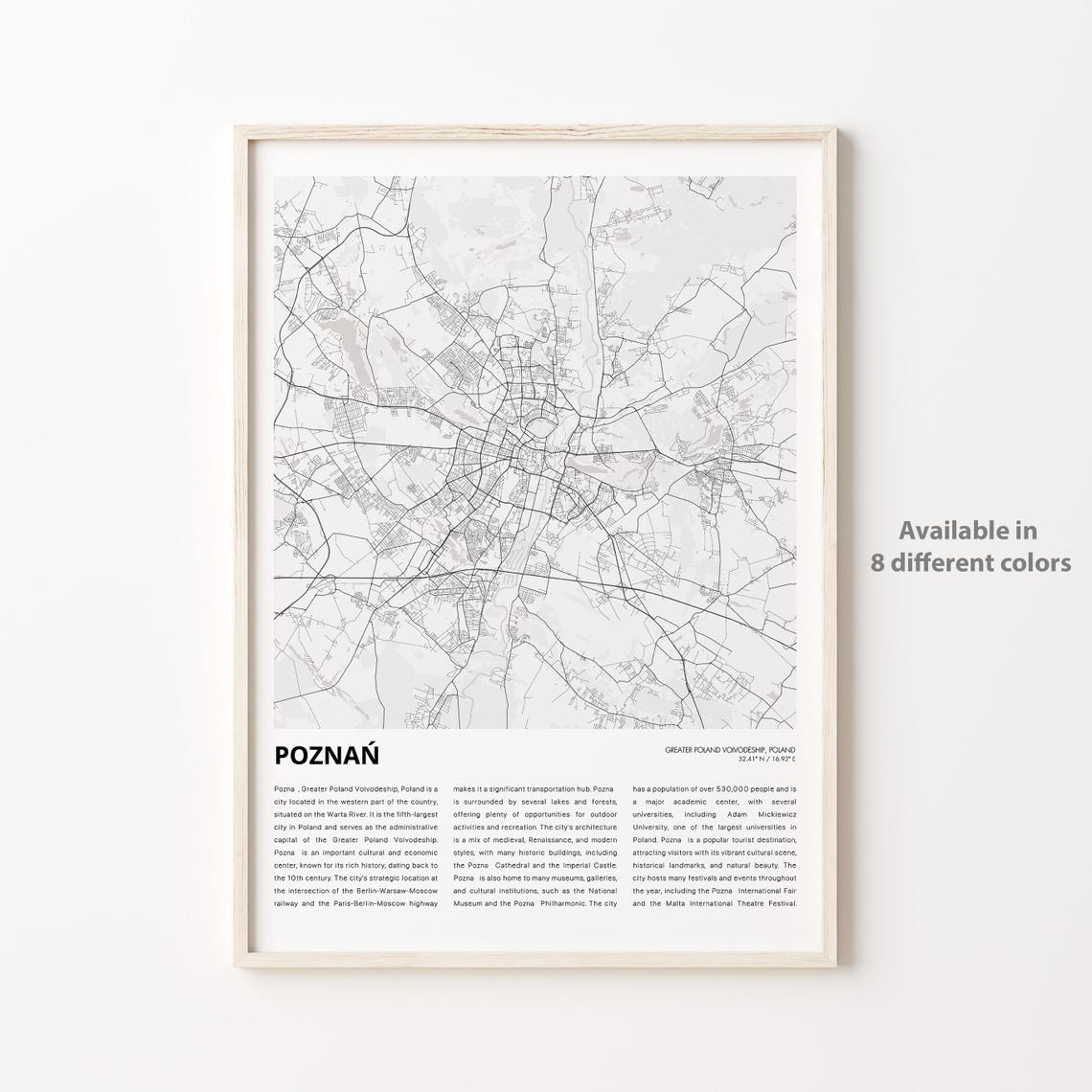 Poznań Poland Minimalist Street Map Monochrome Travel Poster