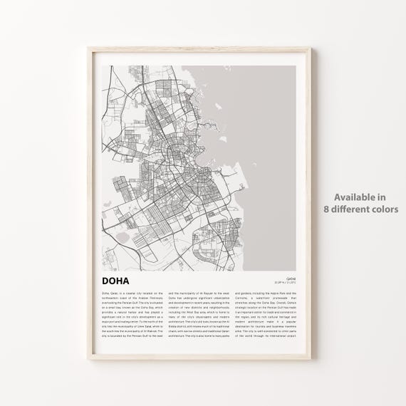 Doha Map Print Travel Wall Decor Art Housewarming Gift