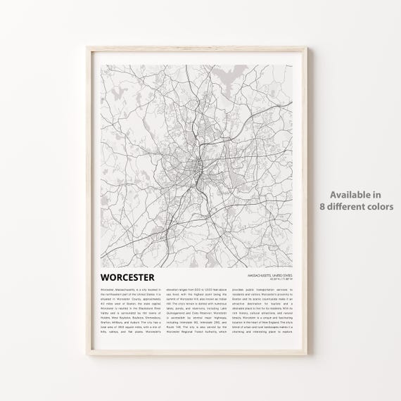 Worcester Massachusetts United States City Map Line Art Poster