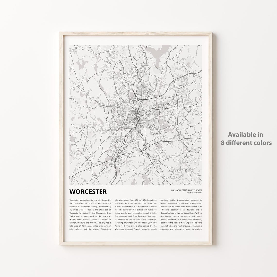 Worcester Massachusetts United States City Map Line Art Poster