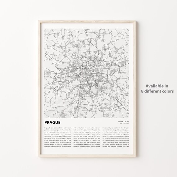 Prague Czechia City Map Minimalist Black And White Travel Poster
