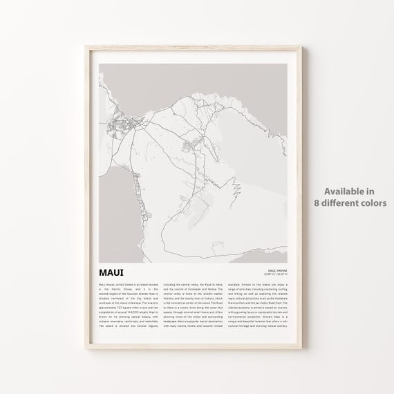 Maui Hawaii Minimalist Island Street Map Vintage Travel Poster