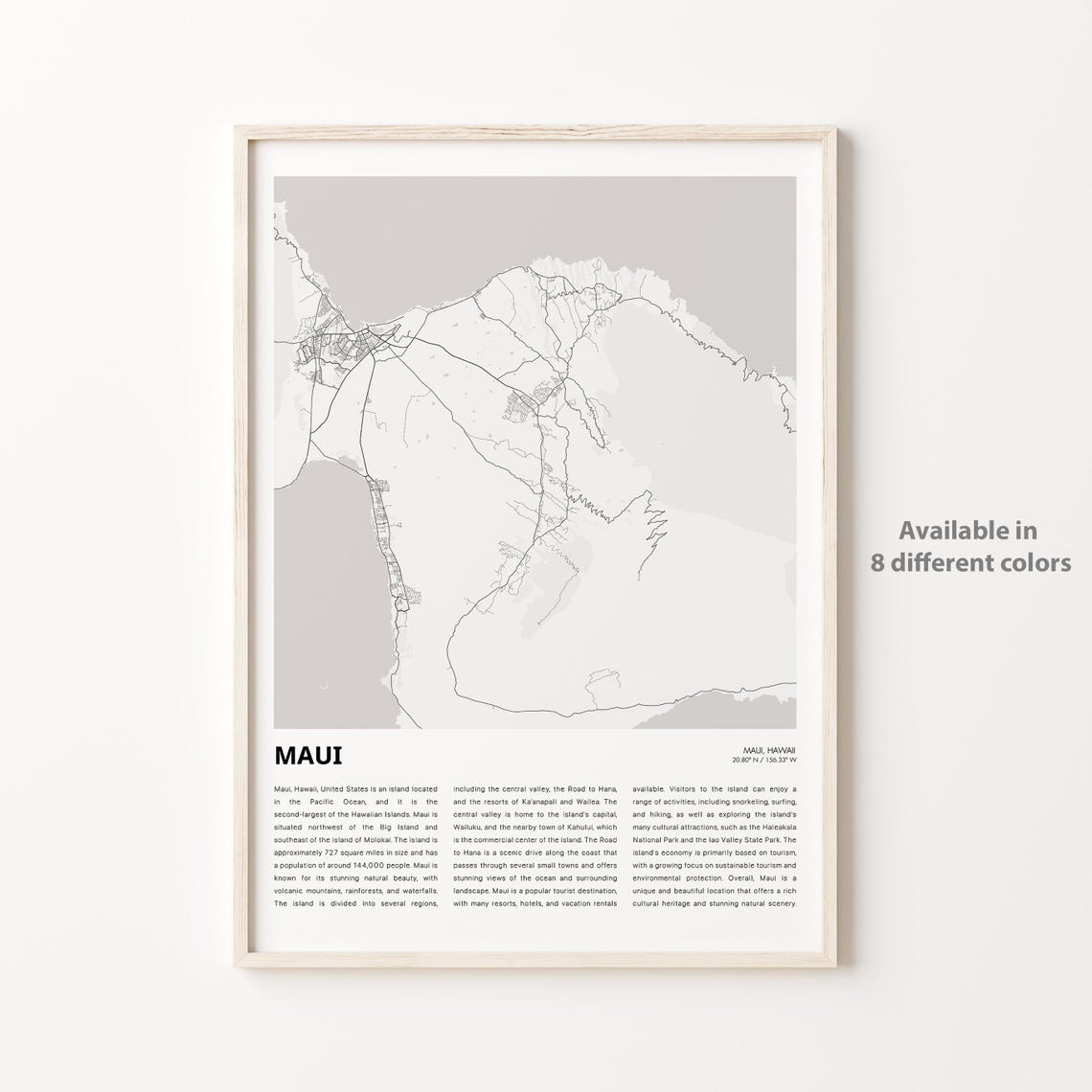 Maui Hawaii Minimalist Island Street Map Vintage Travel Poster