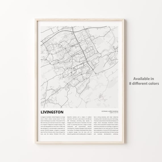Livingston Map Print Travel Wall Decor Art Scotland Housewarming Gift