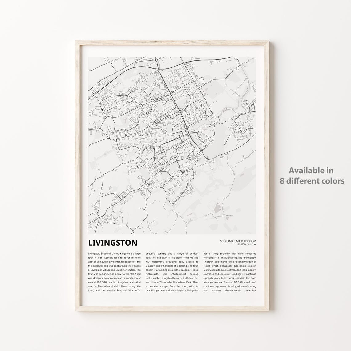 Livingston Map Print Travel Wall Decor Art Scotland Housewarming Gift