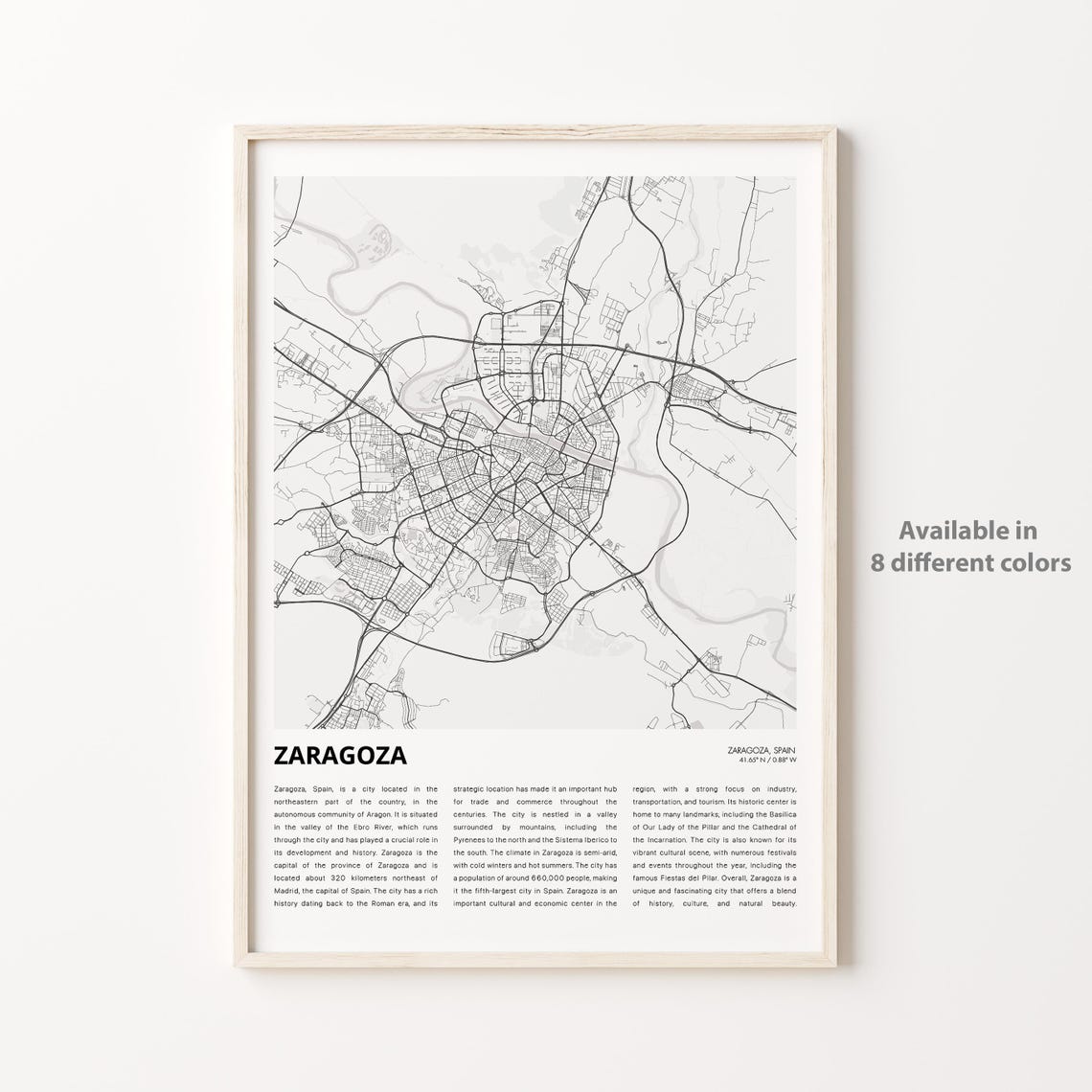 Zaragoza Spain Aragon City Street Map Minimalist Line Art Poster