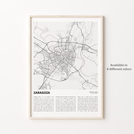 Zaragoza Spain Aragon City Street Map Minimalist Line Art Poster